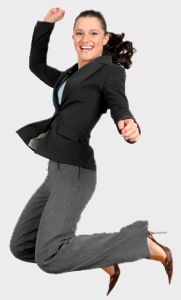 Female lawyer jumping for joy